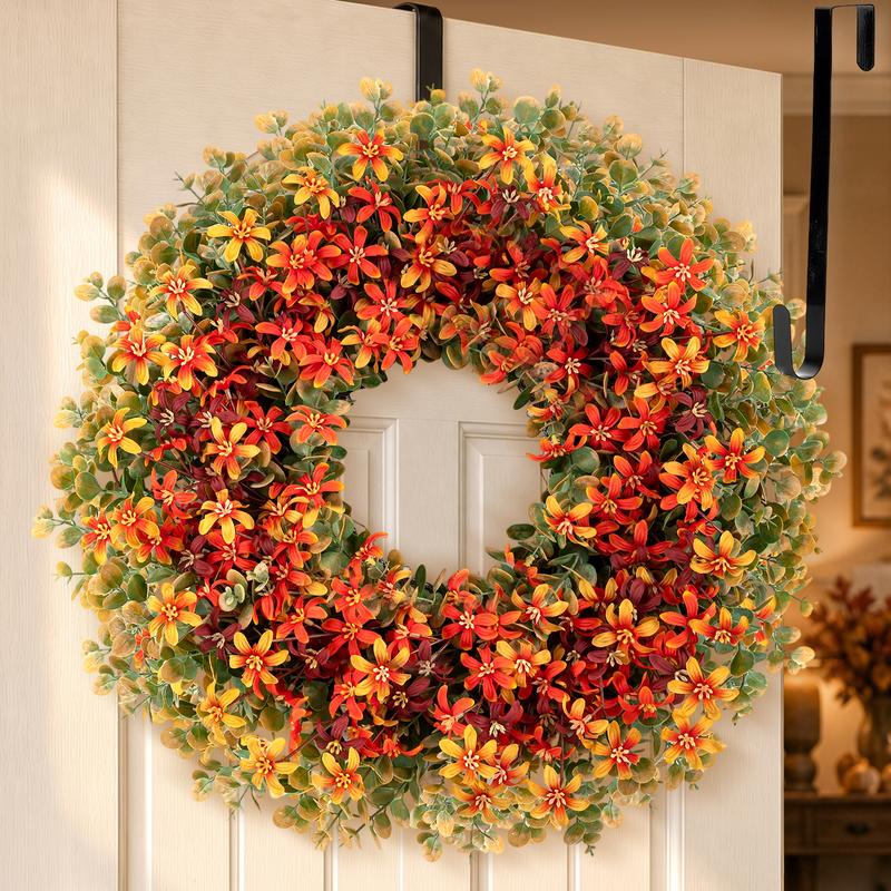 26-Inch Round Autumn Thanksgiving Fall Wreath with Berries and Leaves for Home Decor