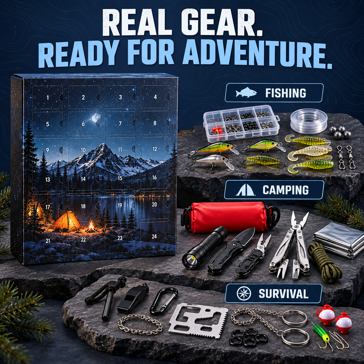 Outdoorsman Advent Calendar – 24 Fishing, Camping & Survival Tools