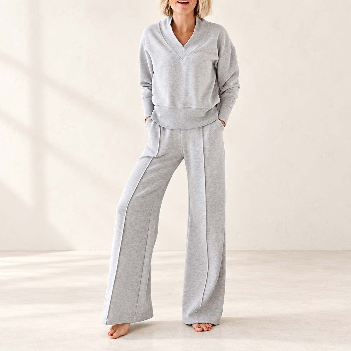 Women's Relaxed Two-Piece Set – Long Sleeve Top & Wide-Leg Pants