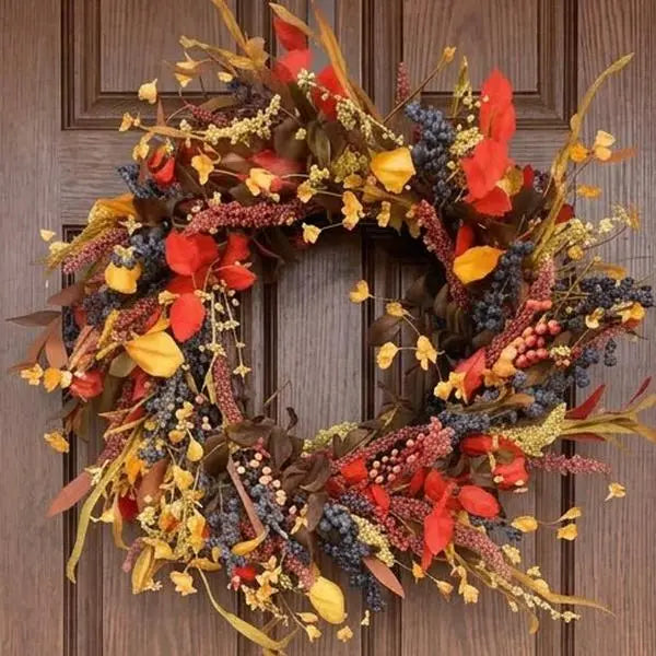 26-Inch Round Autumn Thanksgiving Fall Wreath with Berries and Leaves for Home Decor